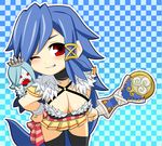  blue_hair breasts celeb chibi cleavage final_fantasy final_fantasy_crystal_chronicles red_eyes selkie weapon 