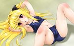  blonde_hair cameltoe fuji_shinobu highres konjiki_no_yami long_hair purple_eyes solo swimsuit to_love-ru 