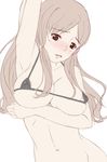  bikini blush breasts brown_eyes covered_nipples grey_hair highres kuriyama_kuriotoko large_breasts micro_bikini original solo swimsuit 