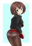  ass bad_id bad_pixiv_id baka_to_test_to_shoukanjuu blush brown_hair green_eyes hair_ornament hairclip itou_ayachi kinoshita_hideyoshi lowleg lowleg_panties male_focus otoko_no_ko panties panties_under_pantyhose pantyhose school_uniform skirt skirt_lift solo underwear 