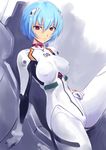  amei_sumeru ayanami_rei blue_hair bodysuit breasts cockpit covered_nipples entry_plug medium_breasts neon_genesis_evangelion plugsuit red_eyes short_hair sitting solo white_bodysuit 