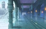  architecture banner blue castle city column fantasy muted_color nagi_itsuki no_humans original pillar pixiv_fantasia_last_saga railing scenery shadow snow stairs tower winter 