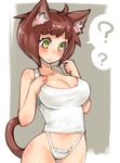  ? animal_ears breasts brown_hair cat_ears cleavage groin hitowa large_breasts no_pants original panties shirt short_hair solo tail tank_top taut_clothes taut_shirt underwear white_panties yellow_eyes 