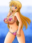  artist_request bikini blonde_hair blue_eyes blush breasts cameltoe character_request cleavage cute large_breasts nipples smile sweat swimsuit tsumitani_daisuke 