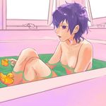  bath bathing breasts lowres medium_breasts mhr nipples nude persona persona_4 purple_hair rubber_duck shirogane_naoto short_hair solo water window 