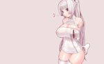 blue_eyes breasts cleavage controller curvy elbow_gloves game_console game_controller gloves highres huge_breasts kei_jiei long_hair musical_note nipples panties playstation playstation_3 ponytail product_girl ps3-tan puffy_nipples silver_hair smile solo sony strapless thighhighs tubetop underwear wallpaper white_hair 