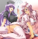  breasts dream_c_club dream_c_club_(series) eyepatch hiropon_pj large_breasts long_hair mari_(dream_c_club) multiple_girls nurse panties pink_hair purple_eyes purple_hair rui_(dream_c_club) syringe thighhighs underwear white_legwear 