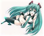  aqua_eyes aqua_hair bikini hatsune_miku long_hair maruyama necktie side-tie_bikini solo swimsuit thighhighs twintails very_long_hair vocaloid 