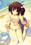  beach blush brown_eyes brown_hair highres ocean sea sitting swimsuit to_heart_2 twintails yuzuhara_konomi 