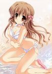  absurdres bikini blush breasts brown_eyes brown_hair cleavage covered_nipples hair_ribbon highres long_hair md5_mismatch medium_breasts navel nogizaka_haruka nogizaka_haruka_no_himitsu ribbon shaa solo swimsuit water 