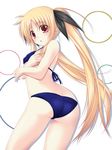 amicis ass bikini blonde_hair breasts butt_crack covered_nipples fate_testarossa hair_ribbon long_hair lyrical_nanoha mahou_shoujo_lyrical_nanoha mahou_shoujo_lyrical_nanoha_a's red_eyes ribbon small_breasts solo swimsuit twintails 
