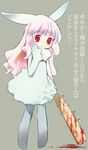  animal_ears baseball_bat blood bunny_ears copyright_request ein_(long_cake) nail nail_bat pink_eyes pink_hair solo translation_request 