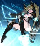 ass blonde_hair blue_eyes breasts cleavage headphones hitowa large_breasts legs original science_fiction solo thighhighs twintails 