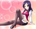  black_legwear blue_hair blush bow card crotch_seam fresh_precure! higashi_setsuna high_heels holding holding_card legs long_hair narutaki_shin open_mouth panties panties_under_pantyhose pantyhose pencil_skirt precure red_eyes shoes skirt solo underwear 