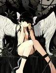  angel angel_wings bad_id bad_pixiv_id barefoot bdsm black_eyes black_hair bondage bound chain hair_censor hair_over_breasts long_hair nauribon nude original smile solo wings 