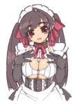  akatsuki_alut black_gloves black_hair blush breasts bursting_breasts choker cleavage cleavage_cutout elbow_gloves frills gloves happy huge_breasts long_hair maid maid_headdress mel/a original red_eyes ribbon solo twintails underboob 