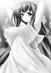  absurdres breasts dress greyscale highres ladies_versus_butlers! large_breasts monochrome munyuu see-through shikikagami_saori solo 