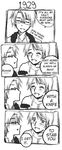  2boys america_(hetalia) axis_powers_hetalia blush comedy comic eye_contact eyes_closed funny glasses looking_at_another male male_focus monochrome multiple_boys russia_(hetalia) smile smiling 