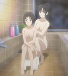  bath black_hair blue_eyes breasts brown_hair dvd ga-rei ga-rei_zero hair_up isayama_yomi medium_breasts multiple_girls nipples nude purple_eyes screencap short_hair small_breasts smile stool tsuchimiya_kagura 