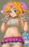 blonde_hair blue_eyes blush breasts cameltoe cleavage copyright_request flower groin hair_ornament heart large_breasts navel recube smile solo wrist_cuffs 