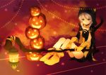  blue_eyes gloves halloween hands jack-o'-lantern original pumpkin solo staff white_hair yoshitomo_(koucha) 