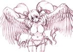  angel_wings blush braid breasts cure_angel_(fresh_precure!) cure_peach fresh_precure! garter_belt hair_ornament heart heart_hair_ornament hisahiko large_breasts long_hair magical_girl momozono_love monochrome nipples panties panty_pull precure solo twintails underwear wings 