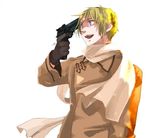  axis_powers_hetalia blonde_hair chair coat crying gloves gun gun_to_head insane jacket open_mouth purple_eyes russia_(hetalia) scarf sitting smile smiling suicide tears weapon 