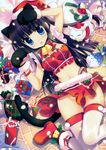  absurdres animal_ears bell black_hair blue_eyes blush boots bustier cat cat_ears cat_paws cat_tail christmas copyright_request frills fujima_takuya gift hat highres huge_filesize lingerie long_hair midriff no_panties paws santa_costume santa_hat scan solo tail tears thighhighs underwear 