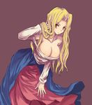  bare_shoulders blonde_hair breasts brown_eyes cleavage final_fantasy final_fantasy_tactics kara_(color) large_breasts leaning_forward long_hair pointy_ears reis_duelar solo 