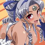  blush breasts cleavage cosplay dark_skin drill_hair large_breasts majikina_mina majikina_mina_(cosplay) os-tan red_eyes samurai_spirits silver_hair snk solo toushi_ryoku vista-tan vistake 