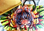  animal_ears bad_id bad_pixiv_id blush breasts food grey_hair hamburger in_food kazuna medium_breasts minigirl mouse_ears mouse_tail nazrin nude red_eyes short_hair solo tail touhou translated 