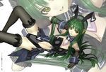 animal_ears arm_support breasts bunny_ears cleavage gloves green_hair long_hair lying medium_breasts nakabayashi_reimei navel necktie on_side ouka_nagisa shiny shiny_hair smile solo super_robot_wars super_robot_wars_original_generation thighhighs yellow_eyes zoom_layer 