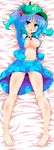  areolae barefoot bdsm blue_eyes blue_hair blush bondage bound bound_wrists breasts cleavage dakimakura feet full_body hair_bobbles hair_ornament highres kawashiro_nitori key large_breasts navel open_clothes open_mouth open_shirt shirt short_hair solo sw tears touhou twintails two_side_up 