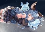  1girl animal_ears armpits backless_outfit bare_back belt black_gloves blue_hair breasts brown_gloves bunny_ears earrings erune ferry_(granblue_fantasy) gloves granblue_fantasy hinahino hoop_earrings jewelry long_hair looking_at_viewer loose_belt sideboob single_earring small_breasts solo wavy_hair whip yellow_eyes 