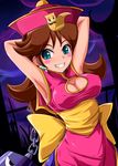  arms_up big_breasts big_tits blue_eyes blush_stickers breasts brown_hair chinese_clothes cleavage cosplay earrings female happy jewelry lei_lei lei_lei_(cosplay) looking_at_viewer luigi nintendo ofuda princess_daisy sigurd_hosenfeld sigurdhosenfeld smile solo super_mario_bros. super_mario_land vampire_(game) 