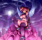  bdsm bondage bottomless bound breasts chain city cleavage cleavage_cutout cuffs demon_girl horns large_breasts legion_(castlevania) light_rays navel original pink_hair sitting solo sunbeam sunlight thighhighs togusa_masamu underboob wings 