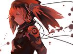  armor face headphones monochrome original red red_eyes red_hair solo twintails won_(toufunokado) 
