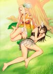  absurdres ass barefoot black_hair blonde_hair elf eternal_forest's_chanting feet hands head_wings highres legs long_hair long_legs lying multiple_girls panties pantyshot pantyshot_(lying) pointy_ears shining_(series) shining_wind sitting tanaka_takayuki underwear xecty_ein 