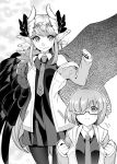  :t absurdres black_dress black_legwear blush breasts circe_(fate/grand_order) closed_mouth commentary_request cosplay dress fate/grand_order fate_(series) feathered_wings flapping_ears glasses greyscale head_wings highres ichihara_kazuma jacket jewelry long_hair long_pointy_ears looking_at_viewer mash_kyrielight mash_kyrielight_(cosplay) monochrome multiple_girls necktie open_mouth pantyhose pointy_ears pout short_hair smile wings 