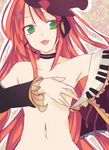  armpits bad_id bad_pixiv_id buman choker detached_sleeves green_eyes headphones long_hair male_focus namine_ritsu navel otoko_no_ko piano_print red_hair solo tongue undressing utau 