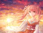  clouds hatsune_miku petals pink_eyes pink_hair sakura_miku sky sunset twintails vocaloid yue_yue 