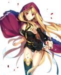  asymmetrical_legwear asymmetrical_sleeves black_legwear black_leotard black_nails black_sleeves blonde_hair breasts chietori detached_sleeves earrings ereshkigal_(fate/grand_order) eyebrows_visible_through_hair fate/grand_order fate_(series) floating_hair grin jewelry leotard long_hair medium_breasts nail_polish petals red_eyes simple_background single_sleeve single_thighhigh smile solo standing strapless strapless_leotard thighhighs very_long_hair white_background 