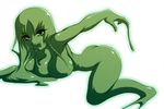  ass breasts female goo_girl gradient gradient_background green green_eyes green_hair monster_girl no_nipples noise nude open_mouth simple_background slime slimegirl solo white_background 