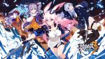  animal_ears blue_eyes boots breasts bronya_zaychik drill_hair gloves grey_eyes grey_hair gun hair_ribbon highres honkai_impact jacket kallen_kaslana katana large_breasts long_hair multiple_girls nun official_art pink_hair ribbon sheath silver_hair sword thighhighs twin_drills very_long_hair weapon wide_sleeves yae_sakura_(benghuai_xueyuan) 