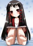  ar_tonelico ar_tonelico_ii barefoot black_hair blush feet inumori_sayaka jakuri long_hair panties red_eyes sitting solo underwear 
