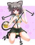  animal_ears basket blush capelet dowsing_rod flat_chest grey_hair jewelry looking_at_viewer mouse mouse_ears mouse_tail nagana_sayui navel nazrin panties pendant red_eyes short_hair skirt solo tail topless touhou underwear 
