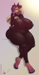  2019 anthro bantar2 big_breasts big_butt blush breasts butt clothed clothing digital_media_(artwork) female fur hair happy hi_res huge_breasts mammal nipples simple_background smile solo thick_thighs voluptuous 