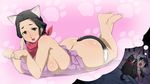  1girl animal_ears apron ass bandana bed black_hair breasts brown_eyes cat_ears cat_tail dreaming fang feet highres housewife kousaka_junpei large_breasts lying mature naked_apron nyamsas nyan_koi! on_stomach oshiruko_(shiruko) paw_pose pillow plump sideboob sweat tail 