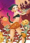  ass back butt_crack halloween highres jack-o'-lantern motsu_rebaa multiple_girls original pumpkin surprised tail 