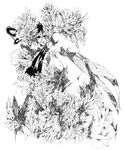  bug butterfly fairy flower greyscale highres insect monochrome multiple_girls naname_(strange_world) nib_pen_(medium) no_eyes nude original traditional_media wings yuri 